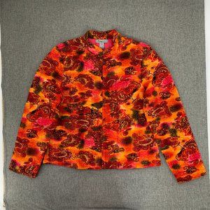 Analogy Floral Paisley Zipper Jacket Large‎ Polyester Lined Bright Orange Pink